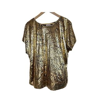 LAUREN LEE WOMAN vintage shimmery gold black animal print blouse 18W NWT